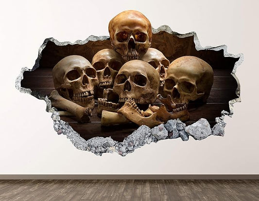 Skulls Wall Decal Art Decor 3D Smashed Terror Sticker Poster Kids Room Mural Custom Gift BL651 (22"W x 14"H)