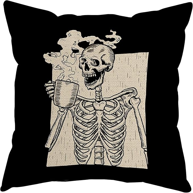Halloween Retro Skeletons Skull Decorative Throw Pillow Cover, Halloween Horror Gifts for Men Women, Gothic Punk Pillow Case 18 x 18 Inch Bed Sofa Home Decor