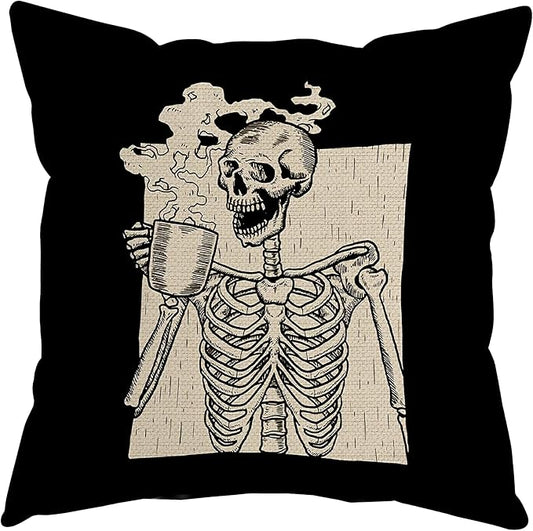 Halloween Retro Skeletons Skull Decorative Throw Pillow Cover, Halloween Horror Gifts for Men Women, Gothic Punk Pillow Case 18 x 18 Inch Bed Sofa Home Decor