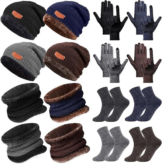 16 Pcs Winter Hat Scarf Gloves Sock Set Knit Beanie Cap Neck Warmer Touchscreen Slouchy Skull Mittens Circle for Women Men