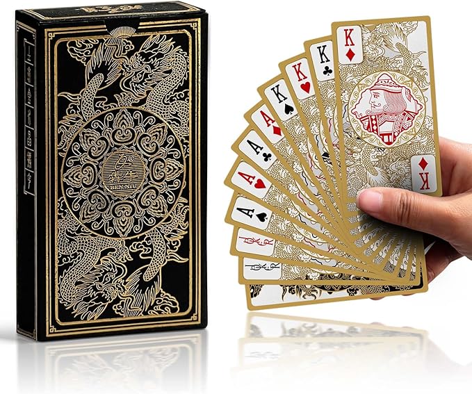 Ben Niu Lucky Dragon Playing Cards – Waterproof Plastic Slim Design Deck of Cards Themed with Gold Edges & Oriental Art, Premium Unique Poker Cards, for Players & Collectors