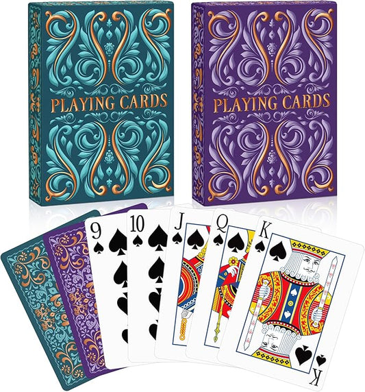 Playing Cards 2 Pack, Deck of Cards, Standard Playing Cards for Adult, Premium Poker Card Set, Deck of Playing Card for Blackjack,Euchre,Canasta,Family Game Night,Party Games (Blue & Purple)
