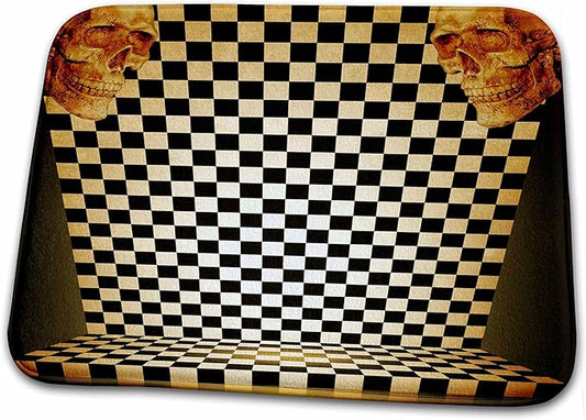 3dRose Two Skulls Against A Black and White Checkerboard... - Bathroom Bath Rug Mats (rug-216778-1)