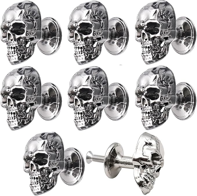 FANYUN 8 Pack Skull Skeleton Cabinets Knobs, Single Hole Pull Handle for Drawer Wardrobes Bookcases Dresser Closets Hardware Furniture Decoration (Silver)