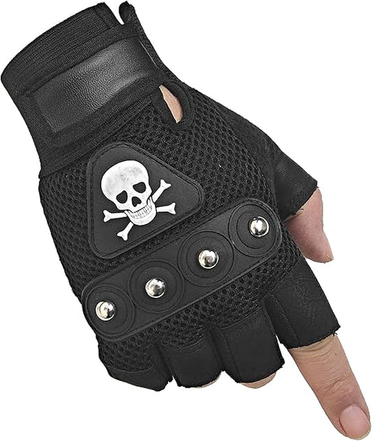 Men's Punk Rock Biker Gothic Skull Gloves Motorcycle Skeletal Rivet Cycling Driving Fingerless Mitten