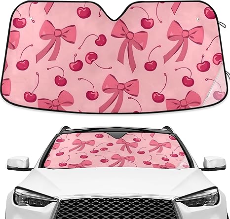 Bow Cherry Pink Windshield Sun Shade Blocks UV Rays Sun Visor Protector Sunshade Accordion Folding Sun Reflector Auto for Car Truck SUV to Keep Your Vehicle Cool