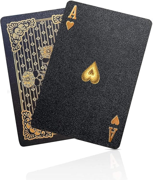 BIERDORF Diamond Waterproof Black Playing Cards, Poker Cards, HD, Deck of Cards (Gold Skull)