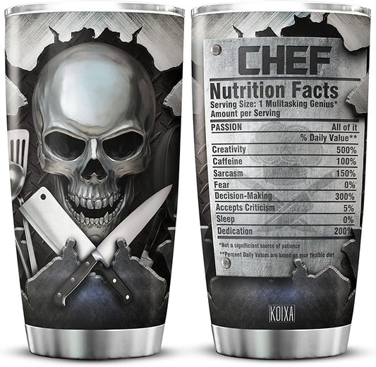 Skull Tumbler Chef Gifts For Men Unique Nutrition Facts Cup 20 Oz Skull Themed Things For People Who Love Cooking Stainless Steel Insulated Mug With Lid Culinary Gift