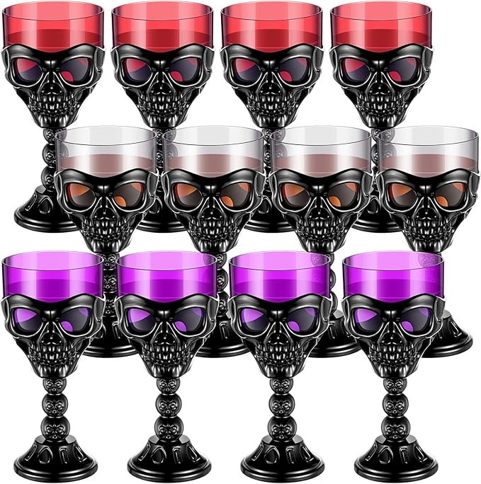 12 Pcs Head Halloween Skull Goblet 12 oz Plastic Gothic Wine Cup Water Drinking Cup for Halloween Mug Party Design Bar Fancy Haunted Martini Home Drinking Ktv Store Carnival House Supplies