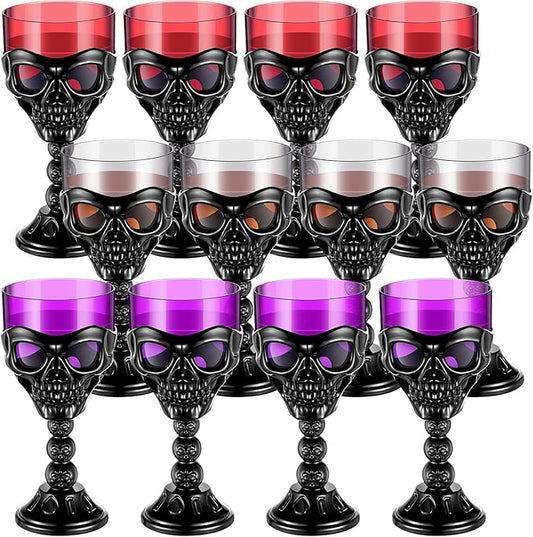 12 Pcs Head Halloween Skull Goblet 12 oz Plastic Gothic Wine Cup Water Drinking Cup for Halloween Mug Party Design Bar Fancy Haunted Martini Home Drinking Ktv Store Carnival House Supplies