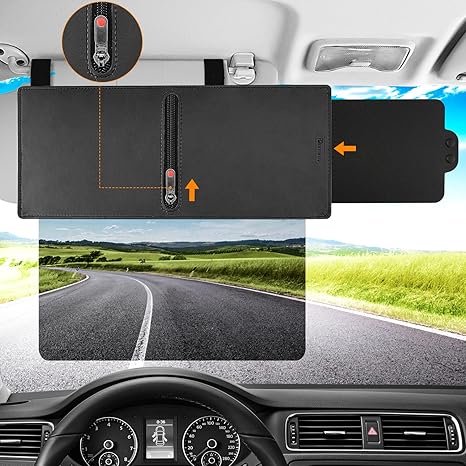 Sun Visor Extender for Car, Polarized Car Visor Extender with Zipper, One Pull Down Sunshade & One Side Shade Sun Block Piece for Protection from Sun Glare UV Rays, Universal for Most Cars