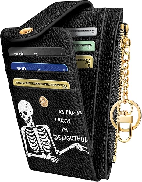 Cute Card Wallet Women - Small Wallets with Keychain Skull RFID Credit Cardholder Aesthetic Fashion Design Coin Purse for Female Ladies Teen Girls