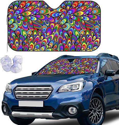 Shells Windshield Sun Shade Colorful Front Window Shades for Car Accessories Sun Heat UV Rays Visor for Universal Cars 51 x 27.5 Inch