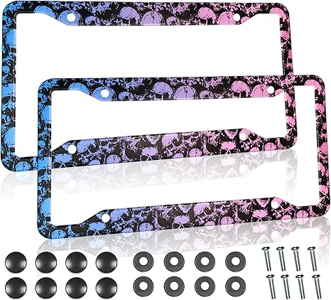 Skull License Plate Frames Skeleton License Plates Frame Holder Cover Metal Aluminum Halloween Car Tag for USA Ca Vehicle Standard Women Men(Set of 2, 12.3" x 6.3")
