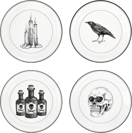 48Pcs Vintage Halloween Party Plates Skull Raven Poisonous Candle Disposable Paper Plates Spooky 9 Inch Dinner Dessert Plate for Halloween Party Supplies Table Decor