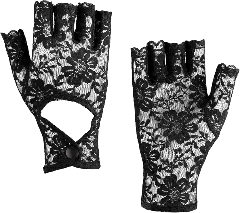 Gothic Black Fingerless Lace Gloves, Black Lace Gloves For Women, Gothic Accessories