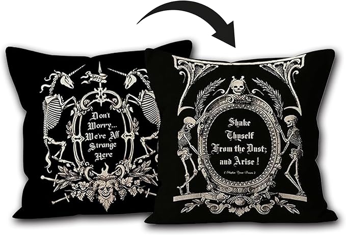 SiuSu（RB）Dark Memento Mori The Undead Gothic Macabre Art Reversible Throw Pillow Cover Case, Gifts Wife, Sister, Gothic Lover,18 x 18 Inch Gothic Art Flannel Cushion Cover, Gothic Home Bed Sofa Decor