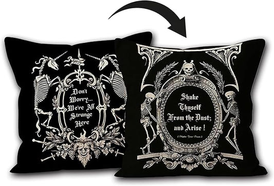 SiuSu（RB）Dark Memento Mori The Undead Gothic Macabre Art Reversible Throw Pillow Cover Case, Gifts Wife, Sister, Gothic Lover,18 x 18 Inch Gothic Art Flannel Cushion Cover, Gothic Home Bed Sofa Decor