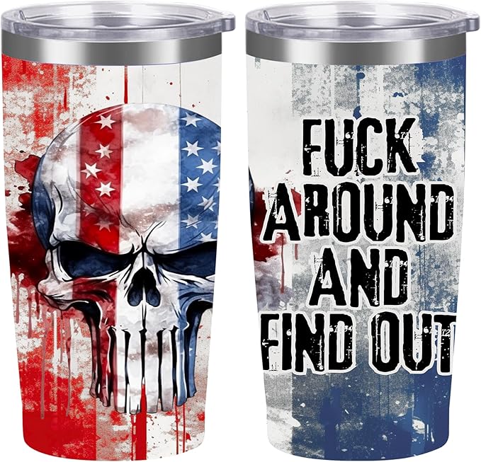 20oz with Straws Lids,Insulated Cup Reusable Stainless Steel Travel Tumbler,Cupholder Friendly,Gifts for Women Her Mom Wife Female Sister Coworkers (Skull Flag)