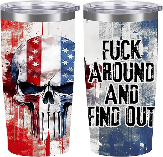 20oz with Straws Lids,Insulated Cup Reusable Stainless Steel Travel Tumbler,Cupholder Friendly,Gifts for Women Her Mom Wife Female Sister Coworkers (Skull Flag)