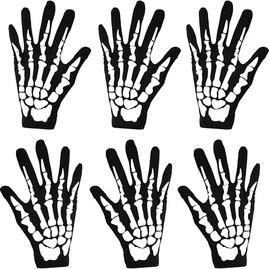mens 3 Pair Halloween Skeleton Gloves Full Finger Short Gloves Costume Cosplay Party Accessory for Halloween, Black, Large