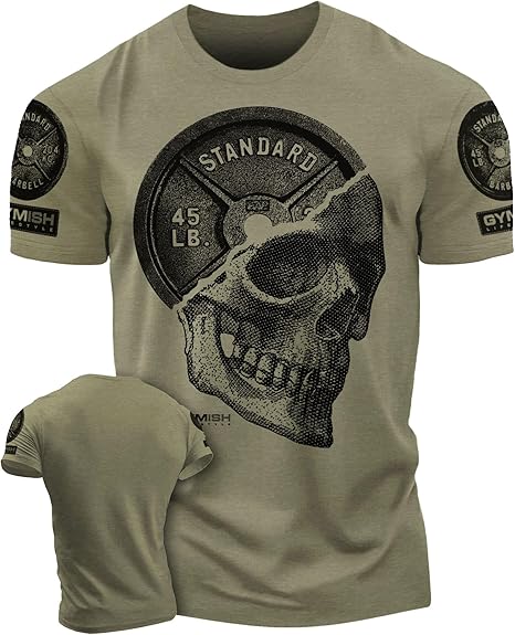 Gymish Lifestyle Skull Plate Gym Shirt, Work Out Deadlift Skull T-Shirt for Men
