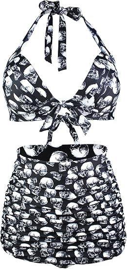 Women's Retro 50s Halter High Waist Ruched Bikini Swimsuit