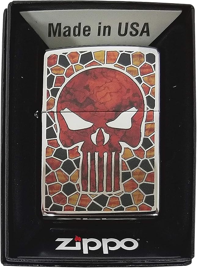 Zippo Custom Lighter - Stained Glass Skull High Polish Chrome Collectible Comic Design Gift for Him, for Her, for Them