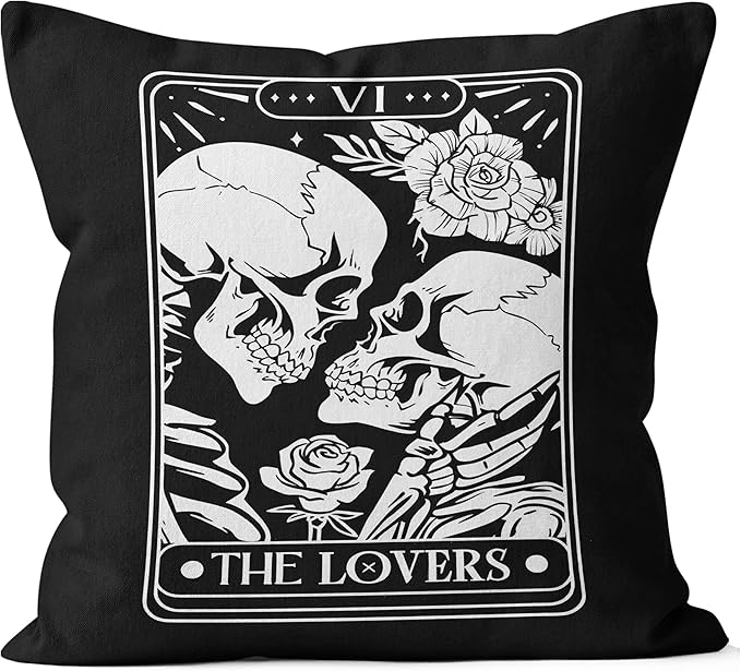Gothic Skull Couple Decor Throw Pillows - 18x18, Couple Pillow Covers for Bedroom, Sofa, Couch - Halloween & Tarot Designs