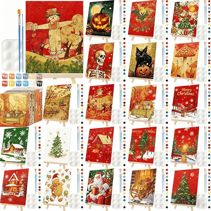 Zhanmai 20 Pack Pre Drawn Canvas for Painting Drawn Canvas Paint Kit Pre Printed Canvases for Sip and Paint Party Favor DIY Virtual Party Birthday Gifts Adult's Date Night(Various Festivals)