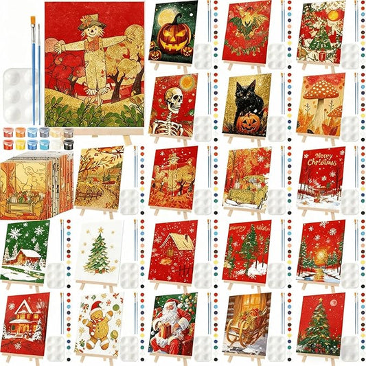 Zhanmai 20 Pack Pre Drawn Canvas for Painting Drawn Canvas Paint Kit Pre Printed Canvases for Sip and Paint Party Favor DIY Virtual Party Birthday Gifts Adult's Date Night(Various Festivals)
