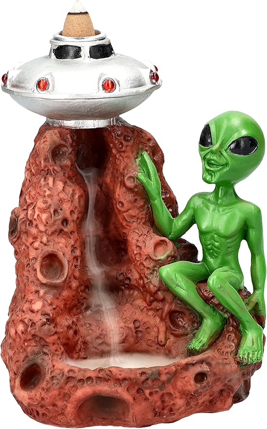 Pacific Giftware Backflow Incense Burner Alien with UFO Backflow Waterfall Incense Holder Alien Figure
