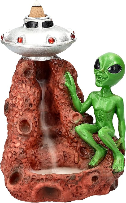 Pacific Giftware Backflow Incense Burner Alien with UFO Backflow Waterfall Incense Holder Alien Figure