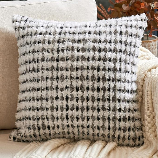 Aeckself Boho Chenille Tufted Pillow Cover 20x20 Inch, Decorative Square Throw Pillow Cover Neutral Pillowcase for Couch Bedroom Living Room, Black Gray