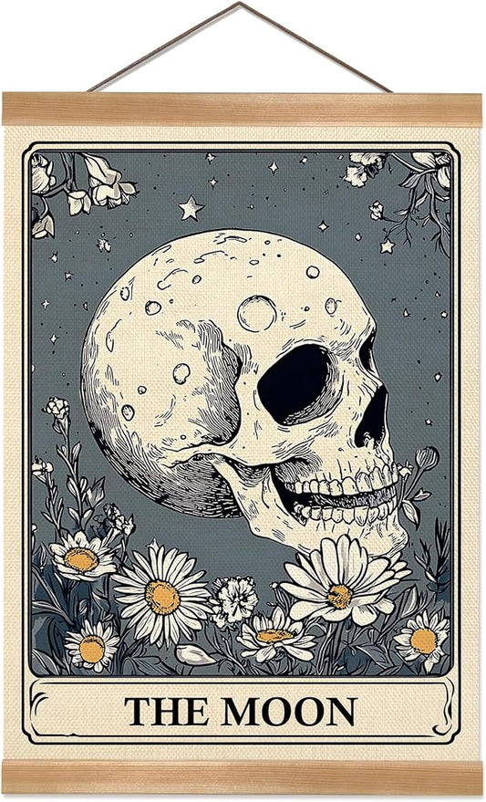 ZTGDA Tarot Card Wall Art Moon Canvas Wall Decor Mystical Astrology Wall Art Boho Celestial Prints Star Skull Poster Tarot Card Picture for Living Room Bedroom Aesthetic12x16inch (The moon)
