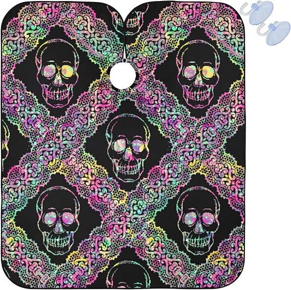 visesunny Barber Cape Skull Colored Pattern Polyester Hair Cutting Salon Cape Apron Anti-Static Haircut Water-Resistant Shaving Cloth Beard Shaving Bib Hairdressing Cape