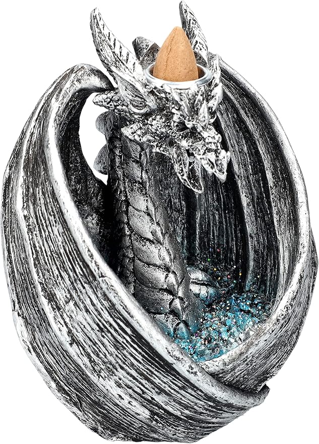 Pacific Giftware Backflow Dragon Silver Incense Burner | Waterfall Incense Holder Figure Statue