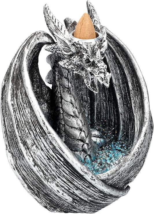 Pacific Giftware Backflow Dragon Silver Incense Burner | Waterfall Incense Holder Figure Statue