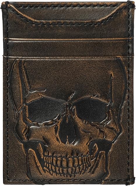 House of Jack Co. Skull Slim Money Clip Wallet for Men, Front Pocket Wallet with Strong Magnet, Full Grain Cowhide Card Holder Wallet, Black