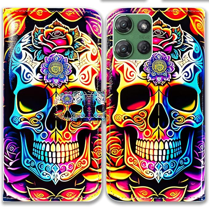 Case for Moto G Power 2025,Colorful Mandala Skull Flowers Leather Flip Phone Case Wallet Cover with Card Slot Holder Kickstand Case for Motorola Moto G Power 2025
