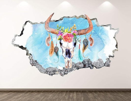 Cute Skull Wall Decal Art Decor 3D Smashed Art Sticker Poster Kids Room Mural Custom Gift BL2163 (22"W x 14"H)