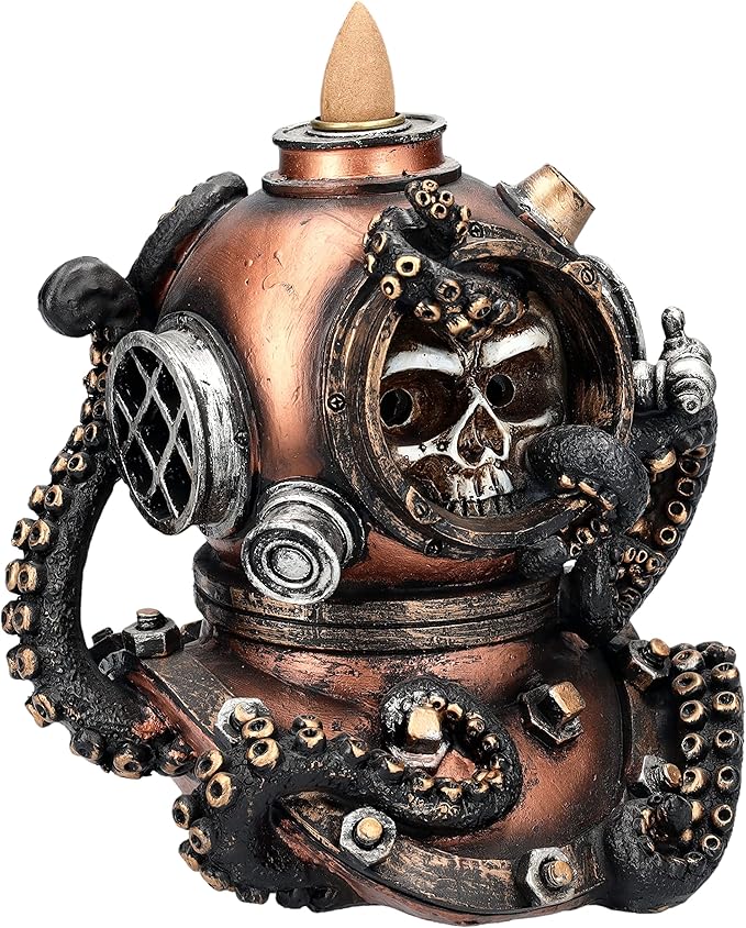 6" Kraken Skull Mechanical Steampunk Backflow Incense Burner
