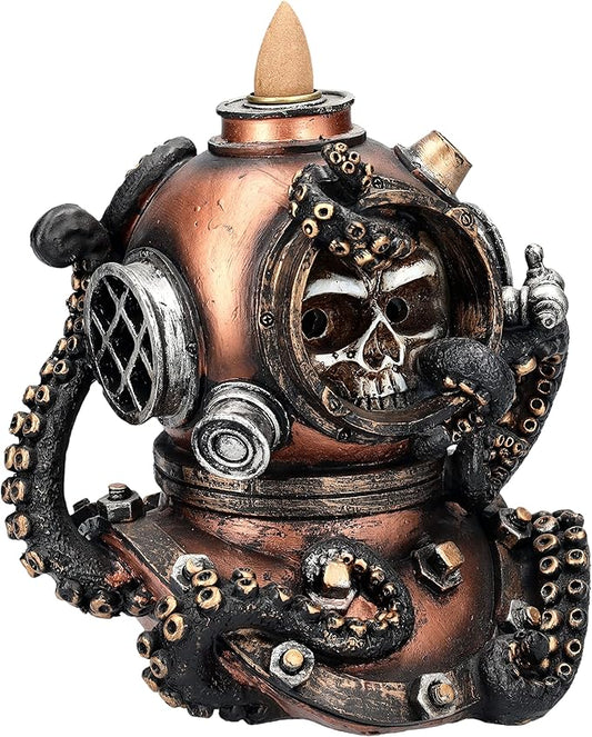 6" Kraken Skull Mechanical Steampunk Backflow Incense Burner