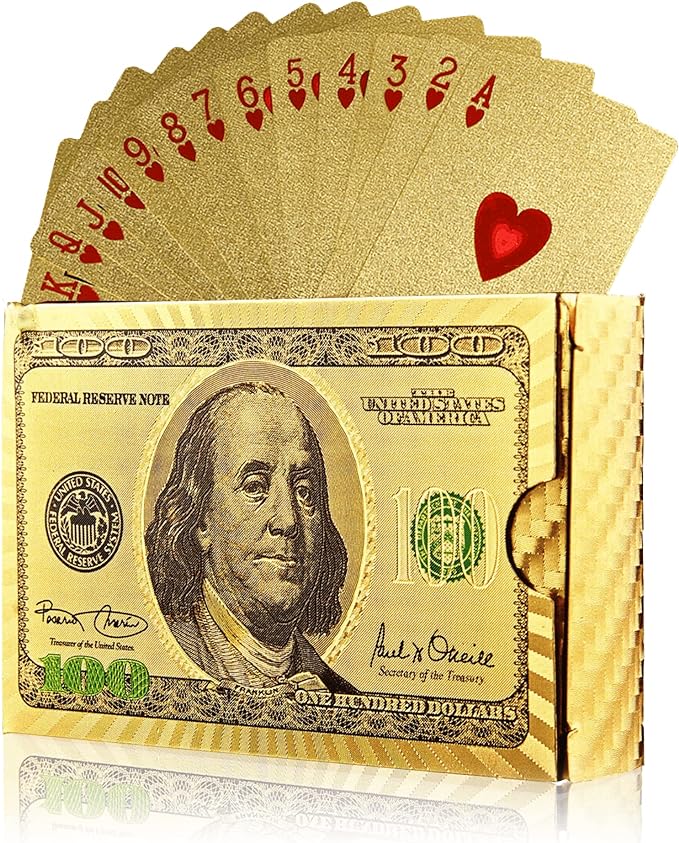 Magic Kiss Waterproof Gold and Silver Foil Poker Playing Cards, Deck of Plastic Playing Cards Gift (Gold 1 Deck)