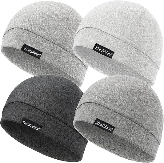 Headshion Cotton Modal Skull Caps for Men Women, 4-Pack Beanie Hat for Running Cycling Sleep Cap Chemo Headwear Helmet Liner