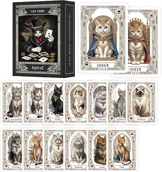 Unique Vintage Cat Dog Portraits Playing Cards, Cute Pet Themed Poker Cards, Featuring Backup Deck,Standard Index(Poker Deck 54 Cards All Different), for Family Game Night