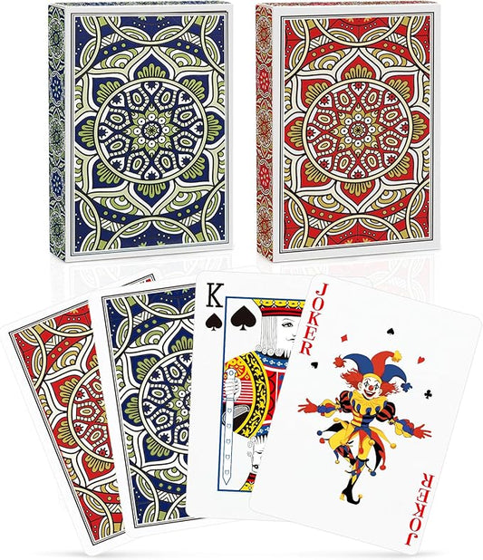 Playing Cards 2 Pack, Deck of Cards, Standard Poker Card Set for Adults,Easy Shuffle Unique Design Fun Card for Blackjack,Euchre,Go Fish Card Games (Blue/Red)