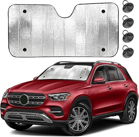 EcoNour Accordion Car Windshield Sun Shade |Double Foldable Sun Visor with 4 Suction Cups |Reflective Automotive Windshield Shade Blocks UV Rays&Heat |Window Sun Blocker for Cool Interior - 56" x 26"