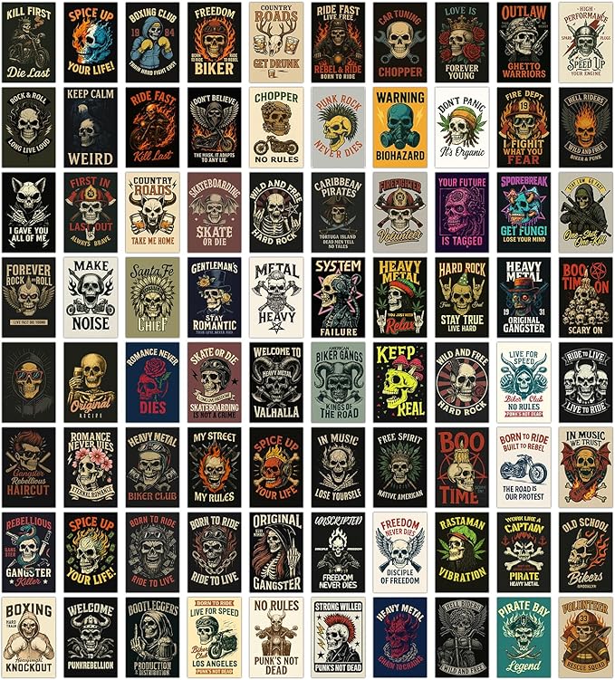 Condinas 80PCS Vintage Rock Posters Punk Gothic skull cards Album Cover Collage,Bedroom Wall Art 4" x 6"