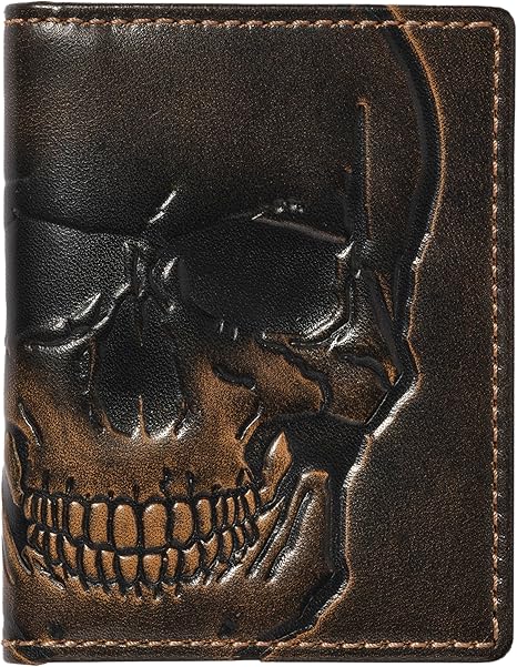 House of Jack Co. Skull Slim Card Wallet for Men, Minimalist Front Pocket, Small Bifold Card Holder, Full Grain Cowhide Leather Wallet, Black
